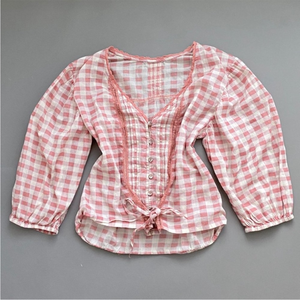 Gingham Balloon Puff Sleeves Blouse